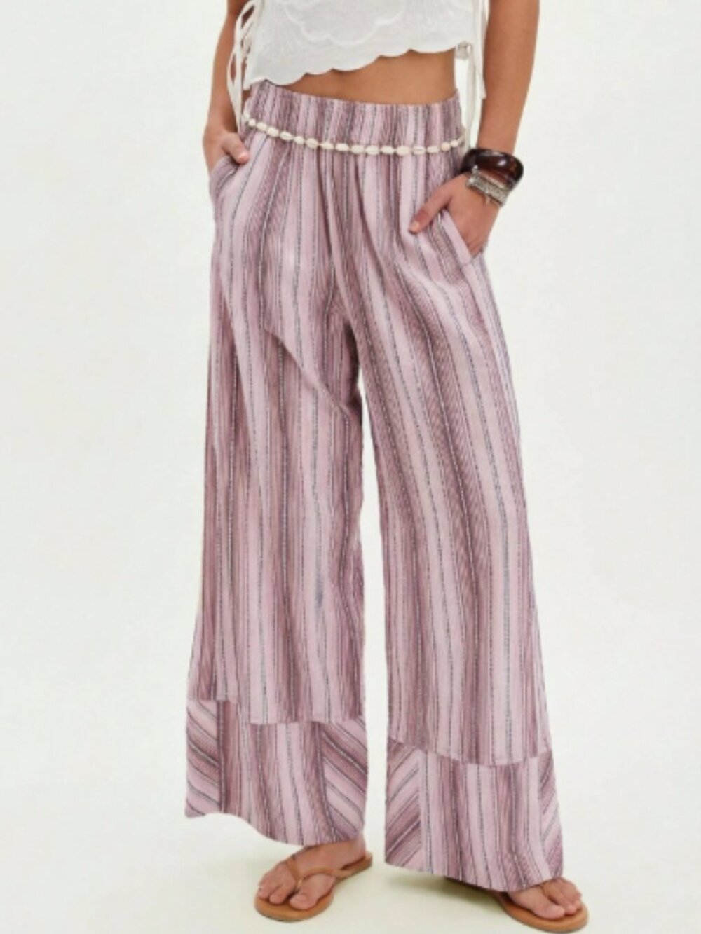 Blush & White Striped Wide-Leg Pants